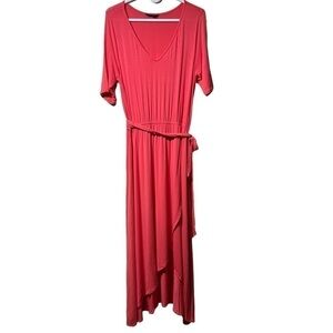 Lands’ End Maxi Wrap Short Sleeve Coral Dress Size M (10-12)